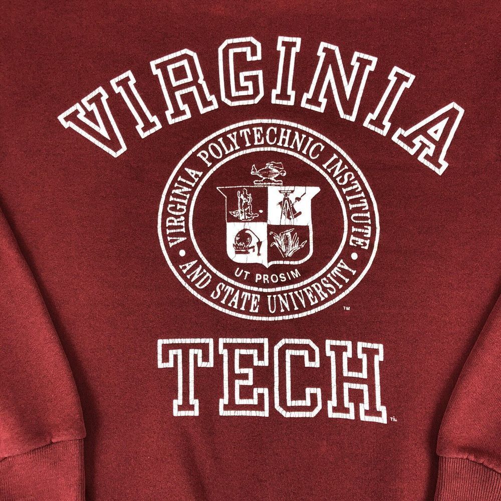 Vintage 80s Soffe Maroon Virginia Tech Graphic Crewneck Sweatshirt - Picture 3 of 11